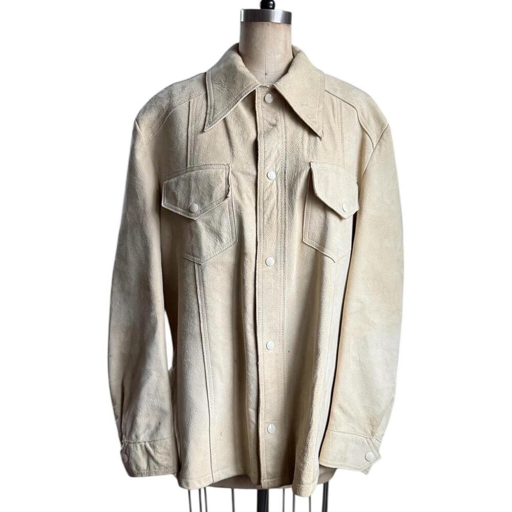 Vintage 70s men’s tan suede leather shirt jacket cowboy western style Size 42